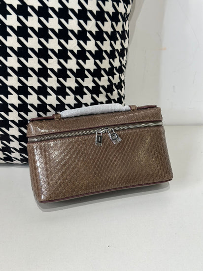 Genuine Python Skin Leather Zipper Cosmetic Handle Bag-19