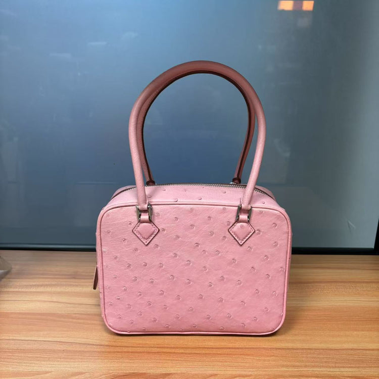 Womens Genuine Ostrich Skin Leathe Top Handle Bag-4