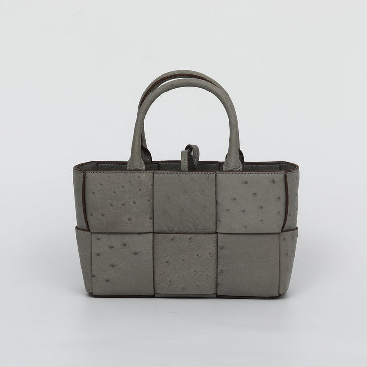Genuine Ostrich Leather Mini Woven Satchel Top Handle Bag-1
