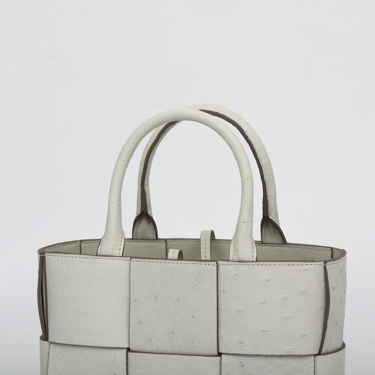 Genuine Ostrich Leather Mini Woven Satchel Top Handle Bag-4