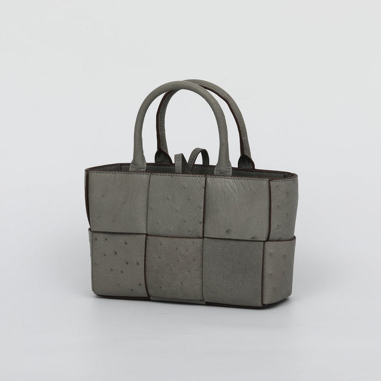 Genuine Ostrich Leather Mini Woven Satchel Top Handle Bag-5