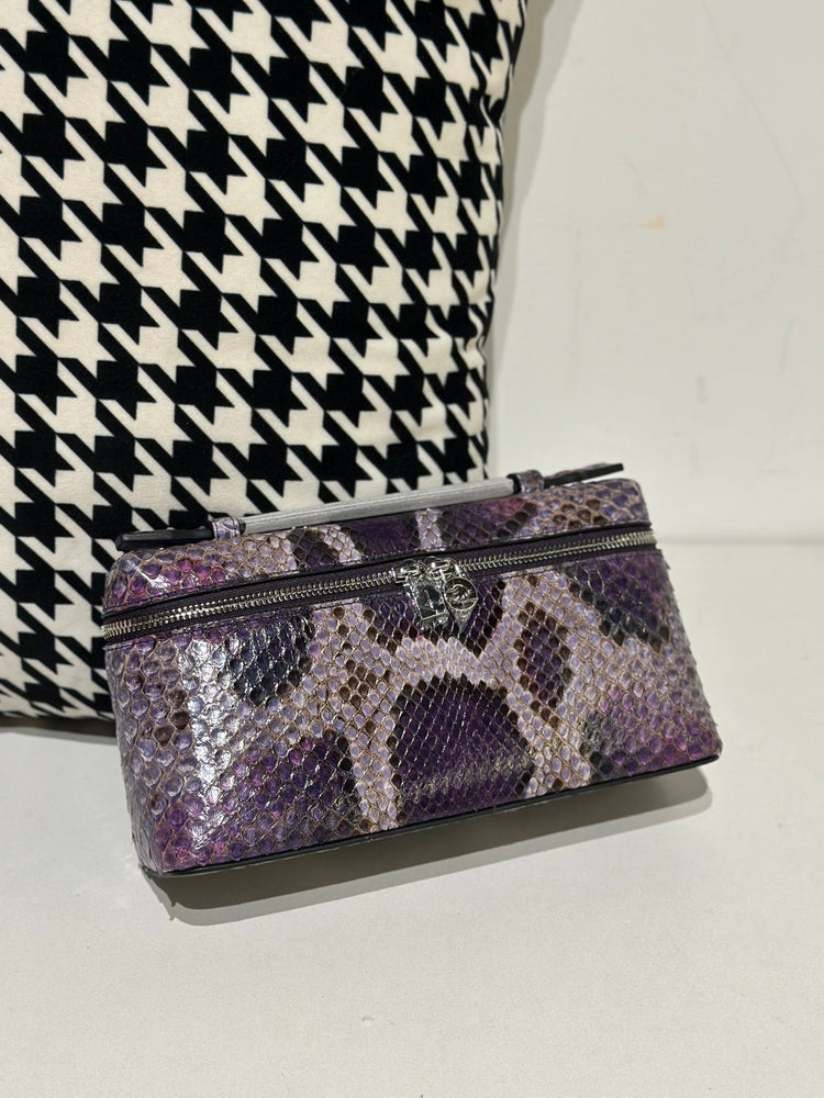 Genuine Python Skin Leather Zipper Cosmetic Handle Bag-17