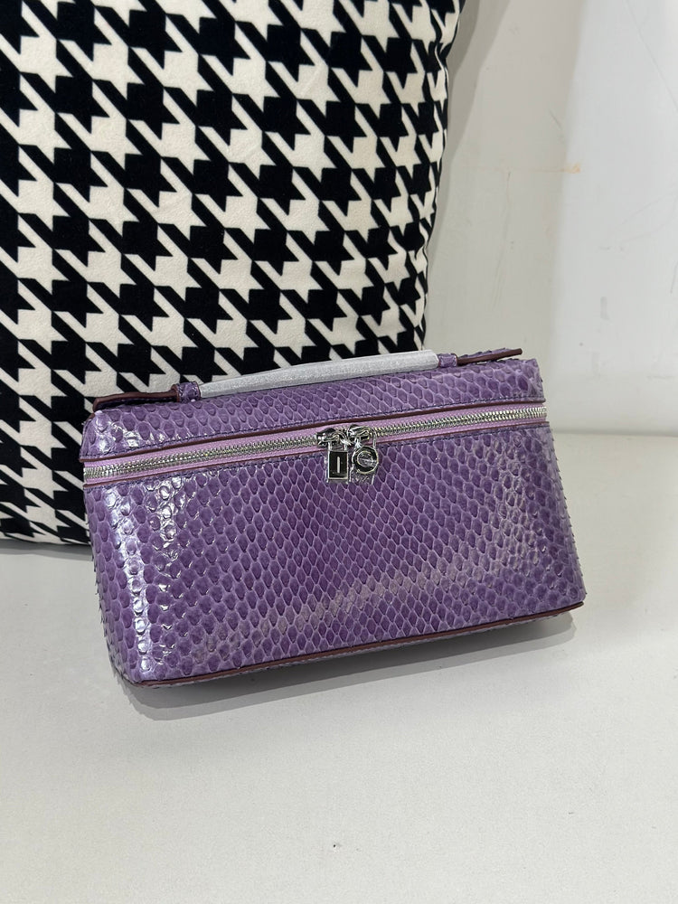 Genuine Python Skin Leather Zipper Cosmetic Handle Bag-15