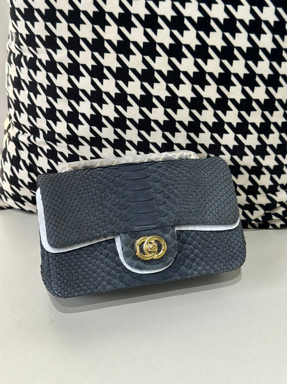 Genuine Python Skin Leather Flap Bag 20cm-4