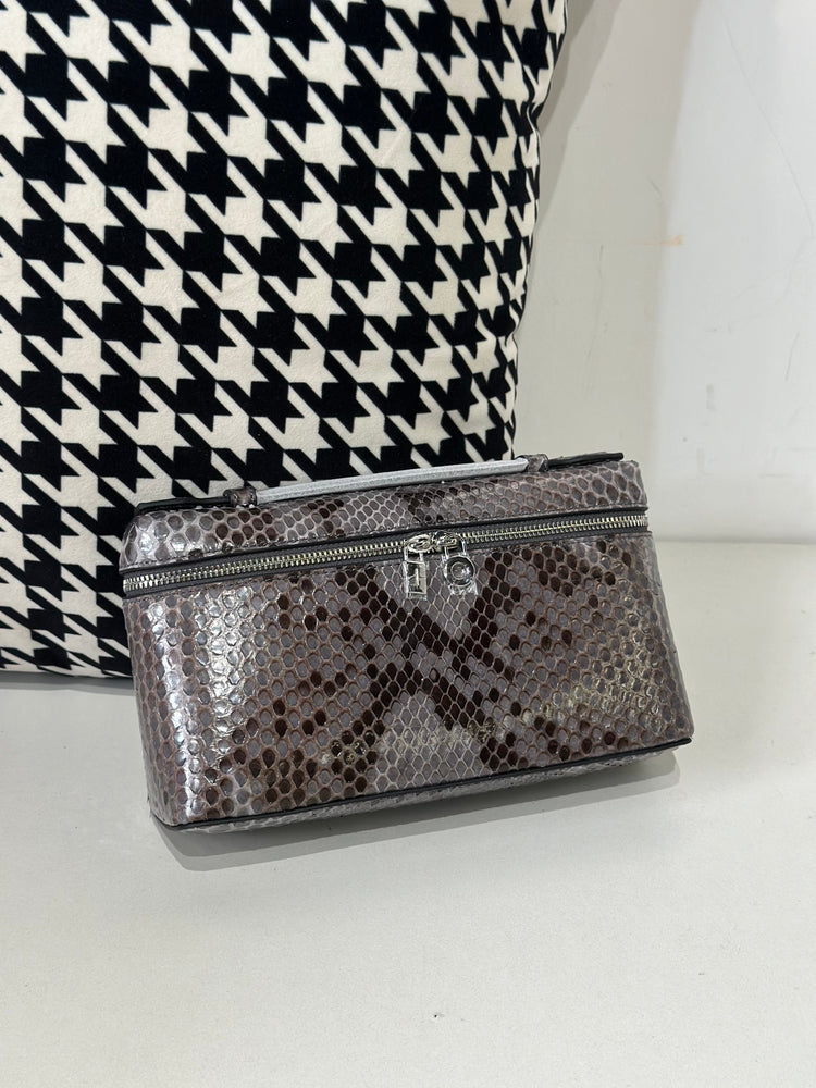 Genuine Python Skin Leather Zipper Cosmetic Handle Bag-13