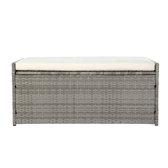 NNEDSZ Outdoor Storage Bench Box Wicker Garden Sheds Tools Cushion Patio Furniture Grey-2