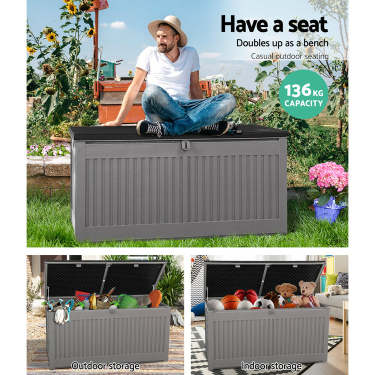 NNEDSZ Outdoor Storage Box Container Garden Toy Indoor Tool Chest Sheds 270L Dark Grey-4