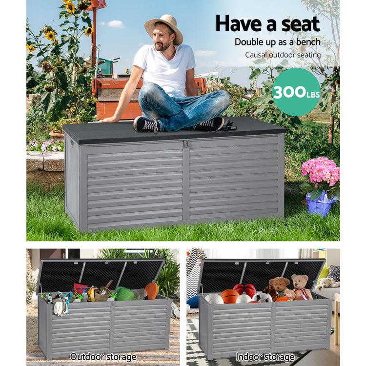 NNEDSZ Outdoor Storage Box 490L Bench Seat Indoor Garden Toy Tool Sheds Chest-4