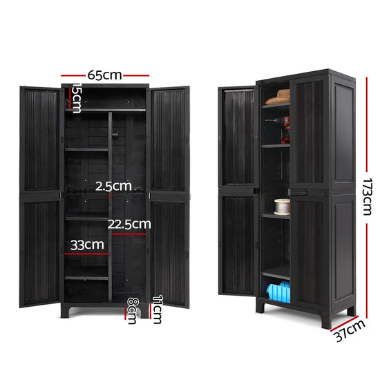 NNEDSZ Outdoor Storage Cabinet Lockable Tall Garden Sheds Garage Adjustable Black 173CM-1