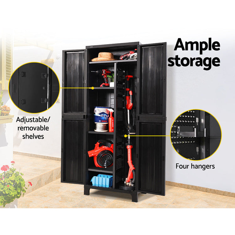 NNEDSZ Outdoor Storage Cabinet Lockable Tall Garden Sheds Garage Adjustable Black 173CM-4