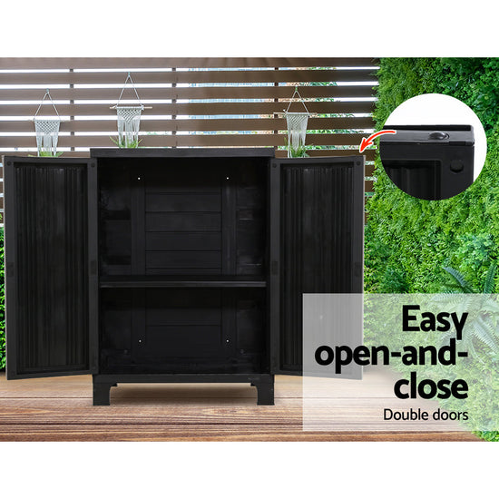 NNEDSZ Outdoor Storage Cabinet Cupboard Lockable Garden Sheds Adjustable Black-3