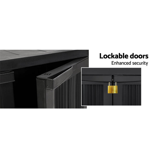 NNEDSZ Outdoor Storage Cabinet Cupboard Lockable Garden Sheds Adjustable Black-4