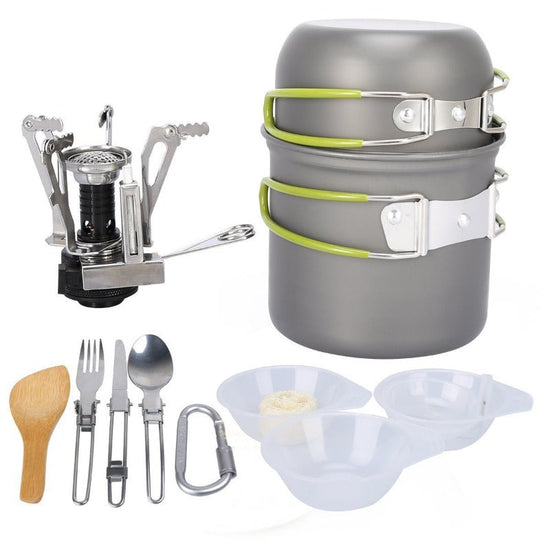 Outdoor Camping Cookware Backpacking Bowl Pot+ Mini Canister Stove Burner Foldable-1