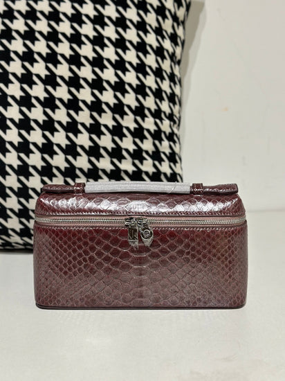 Genuine Python Skin Leather Zipper Cosmetic Handle Bag-12