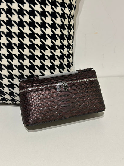 Genuine Python Skin Leather Zipper Cosmetic Handle Bag-11