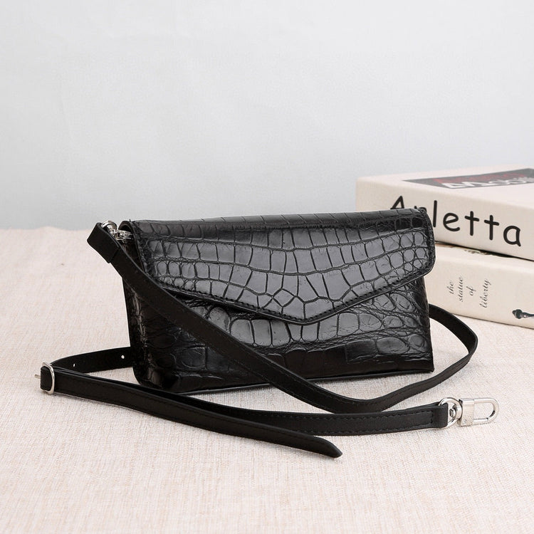Genuine Crocodile Skin Leather Mini Cross Body Bag, Crocodile Leather Phone Bag-2