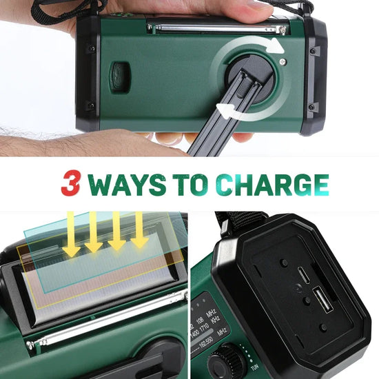 NNEOBA Emergency Weather Radio Solar Hand Crank Green-3