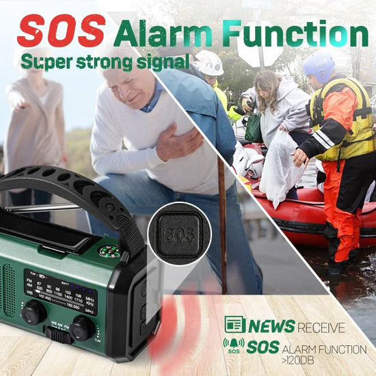 NNEOBA Emergency Weather Radio Solar Hand Crank Green-2
