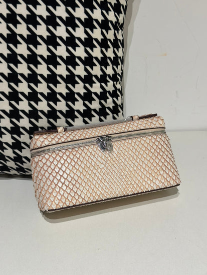 Genuine Python Skin Leather Zipper Cosmetic Handle Bag-10