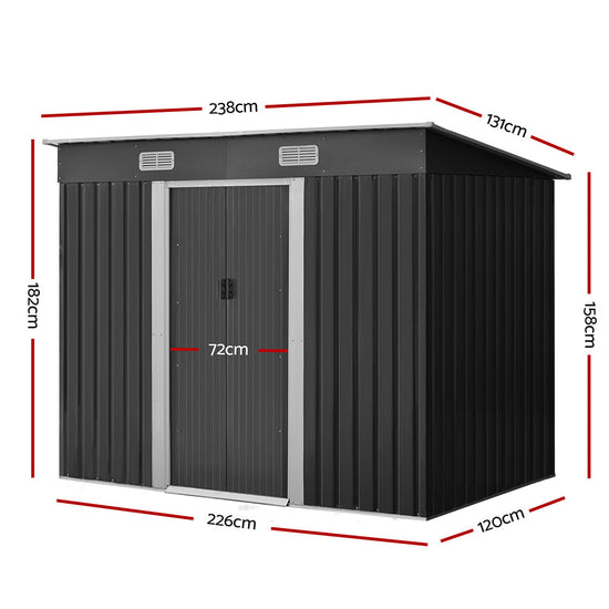 Giantz Garden Shed 2.38x1.31M Sheds Outdoor Storage Tool Metal Workshop Shelter Sliding Door-1