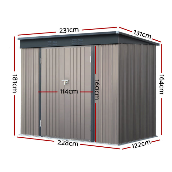 NNEDSZ Garden Shed 2.31x1.31M Sheds Outdoor Storage Tool Metal Workshop Shelter Double Door-1