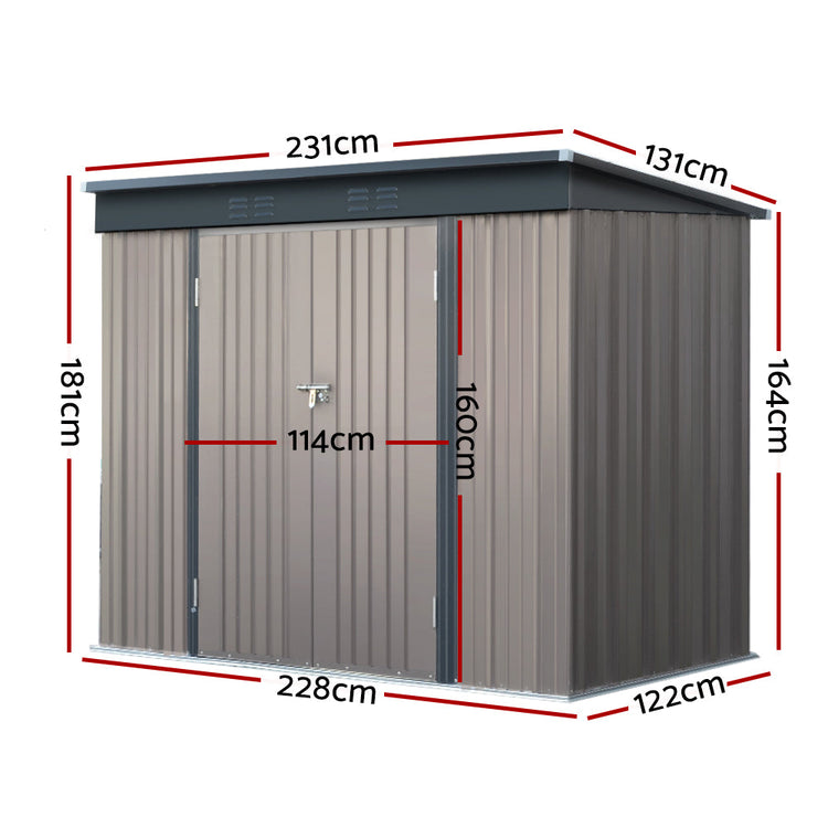NNEDSZ Garden Shed 2.31x1.31M Sheds Outdoor Storage Tool Metal Workshop Shelter Double Door-1