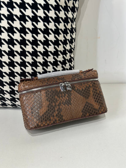 Genuine Python Skin Leather Zipper Cosmetic Handle Bag-9