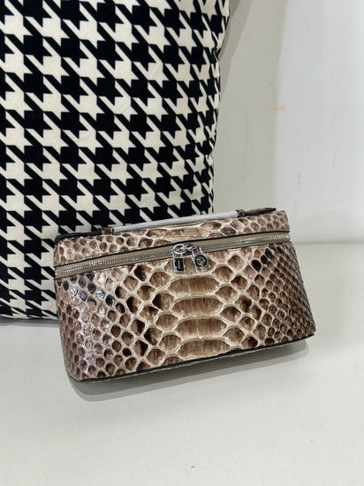 Genuine Python Skin Leather Zipper Cosmetic Handle Bag-8