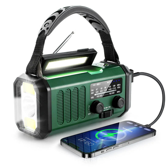 NNEOBA Emergency Weather Radio Solar Hand Crank Green-0