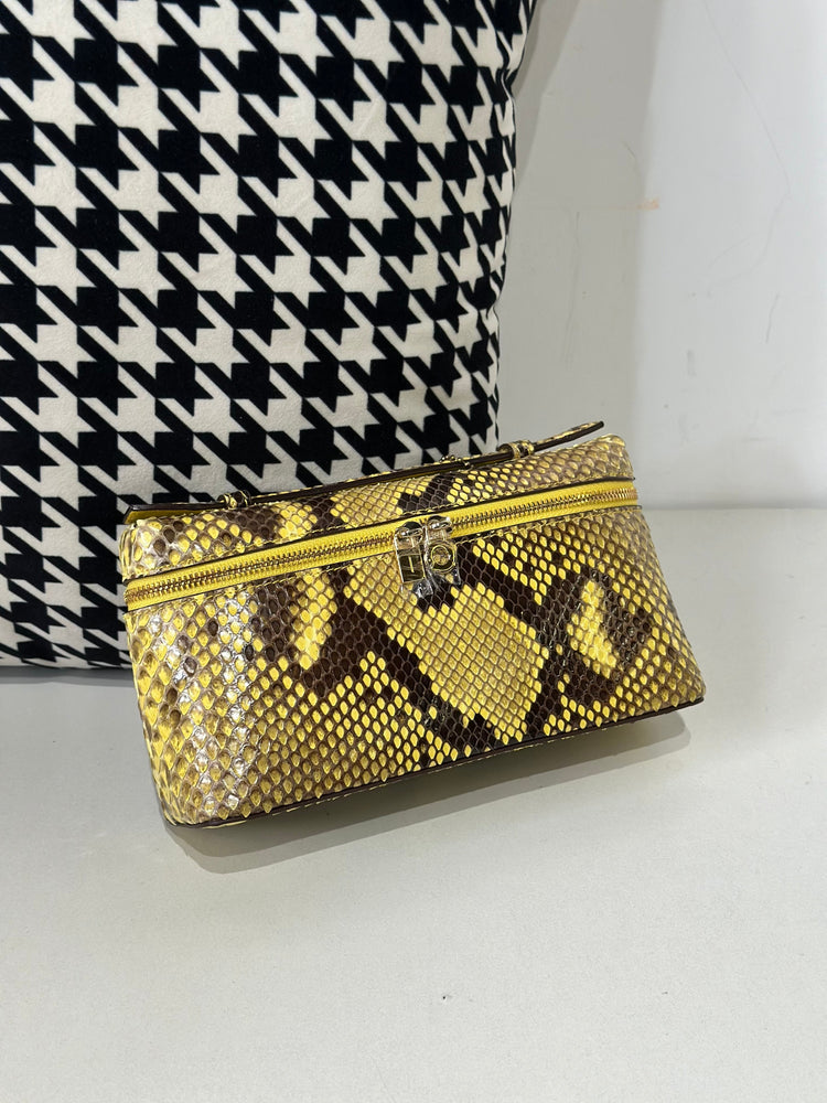 Genuine Python Skin Leather Zipper Cosmetic Handle Bag-7