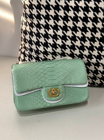 Genuine Python Skin Leather Flap Bag 20cm-11
