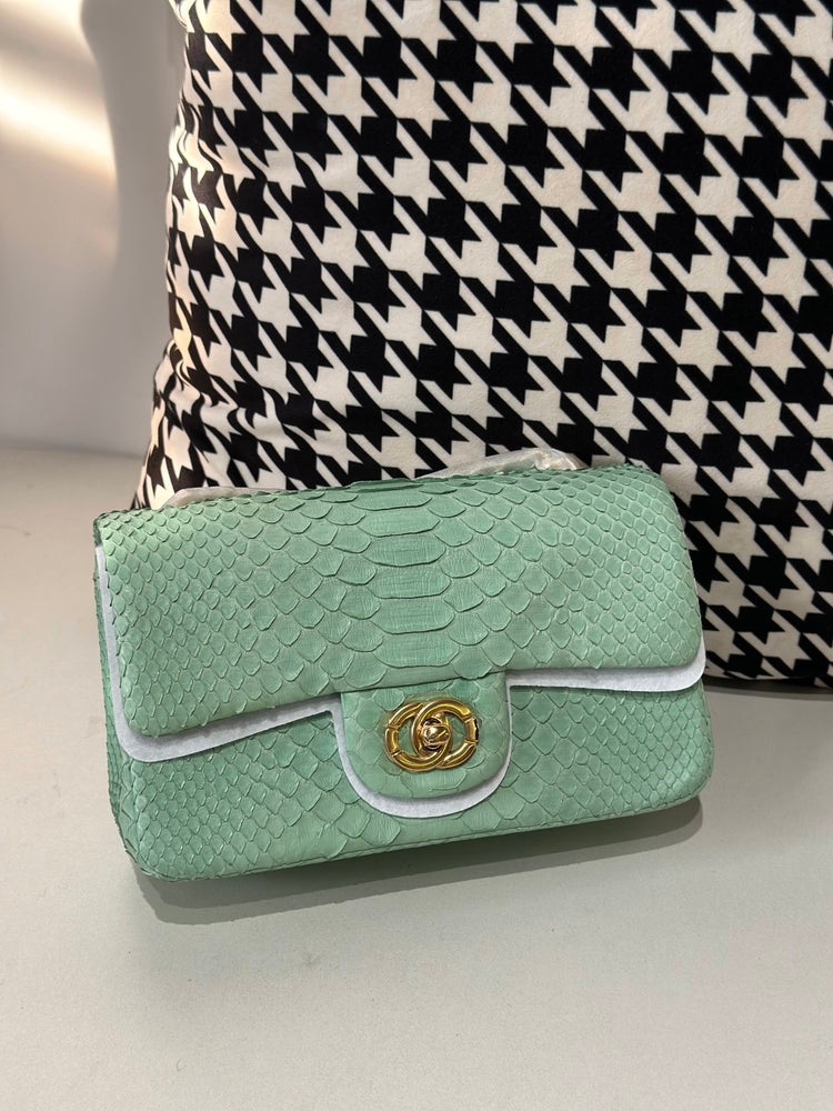Genuine Python Skin Leather Flap Bag 20cm-11