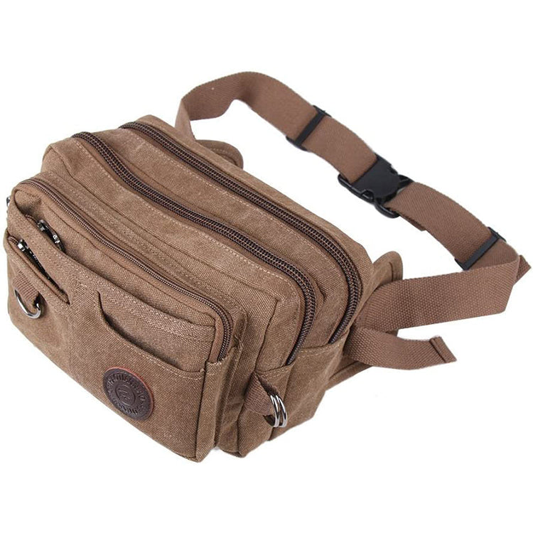 Vintage Canvas Waist Bag Multiple Pocket Fanny Pack-0