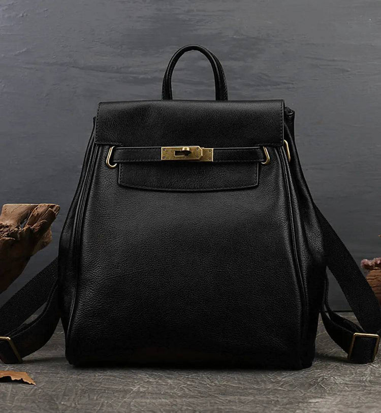 Women's Leather Padlock Backpack-4