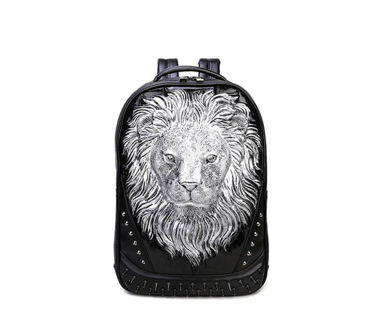 Fashion Punk Rivets Waterproof 3D Lion Head Backpack Laptop Computer Knapsack Bags-3
