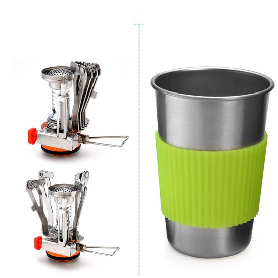 Camping Cookware Mess Kit with Mini Stove,Lightweight Pot Tank Bracket-4