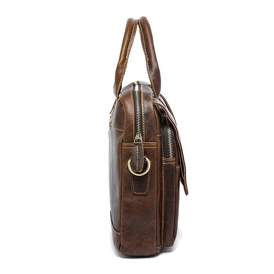 Rossie Viren Men's Briefcase Leather Laptop Bag 14'' Genuine Leather Men Messenger Shoulder Bags Men's Crossbody Handbag-2