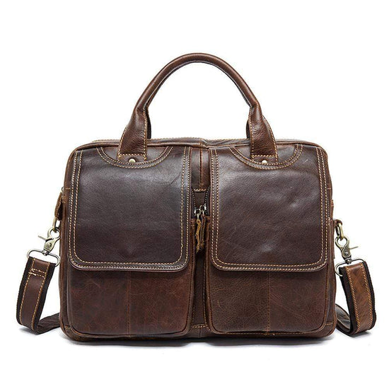 Rossie Viren Men's Briefcase Leather Laptop Bag 14'' Genuine Leather Men Messenger Shoulder Bags Men's Crossbody Handbag-0