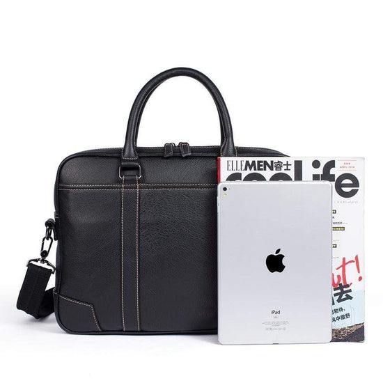 Rossie Viren Vintage Classic Double  Zip Leather  Briefcase Work Bags Brown Stitching-1