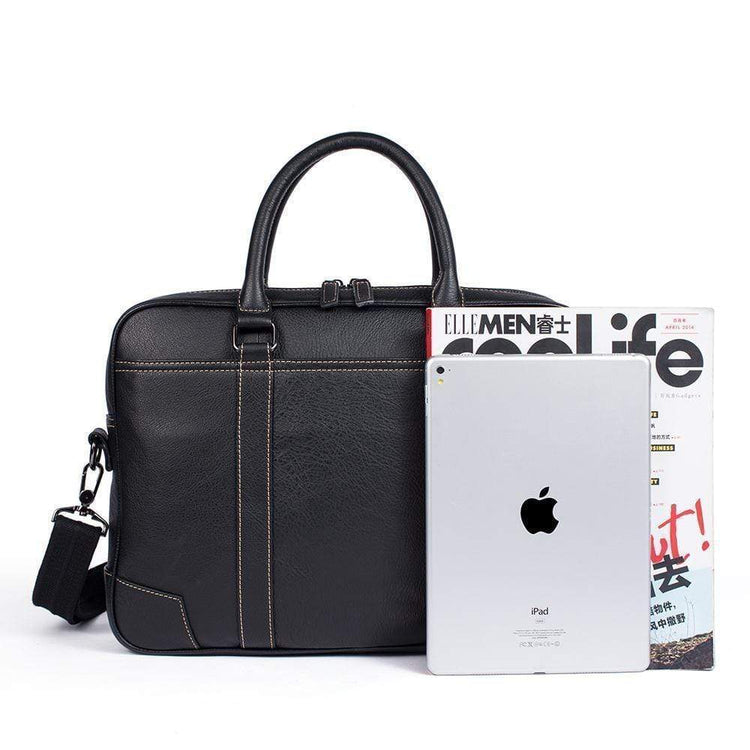 Rossie Viren Vintage Classic Double  Zip Leather  Briefcase Work Bags Brown Stitching-1