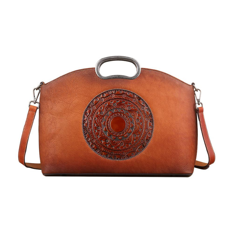 Womens Genuine Leather Tote Handbag Metal Top-Handle Bag Small-0