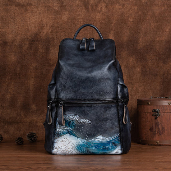 Womens Vintage Leather Large Backpack-5