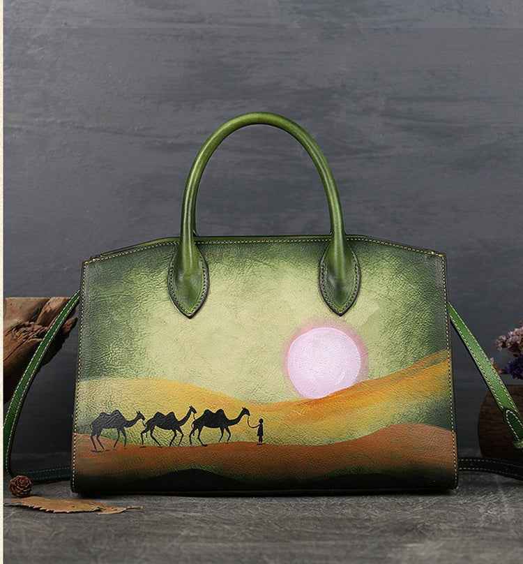 Womens Vintage Leather Top Handle Satchel Bags-3